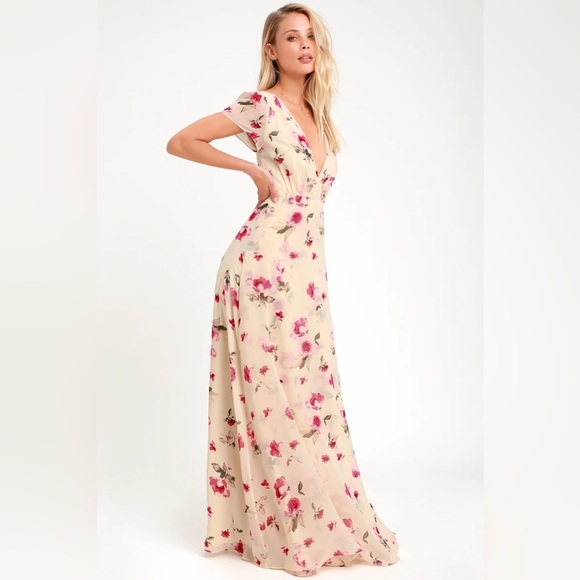 Gift of Love Cream Floral Print Short Sleeve Maxi Dress - Picture 3 of 8